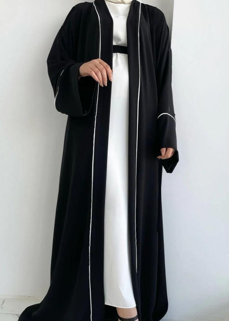 RUHI DOUBLE SHRUG ABAYA | BLACK TO WHITE