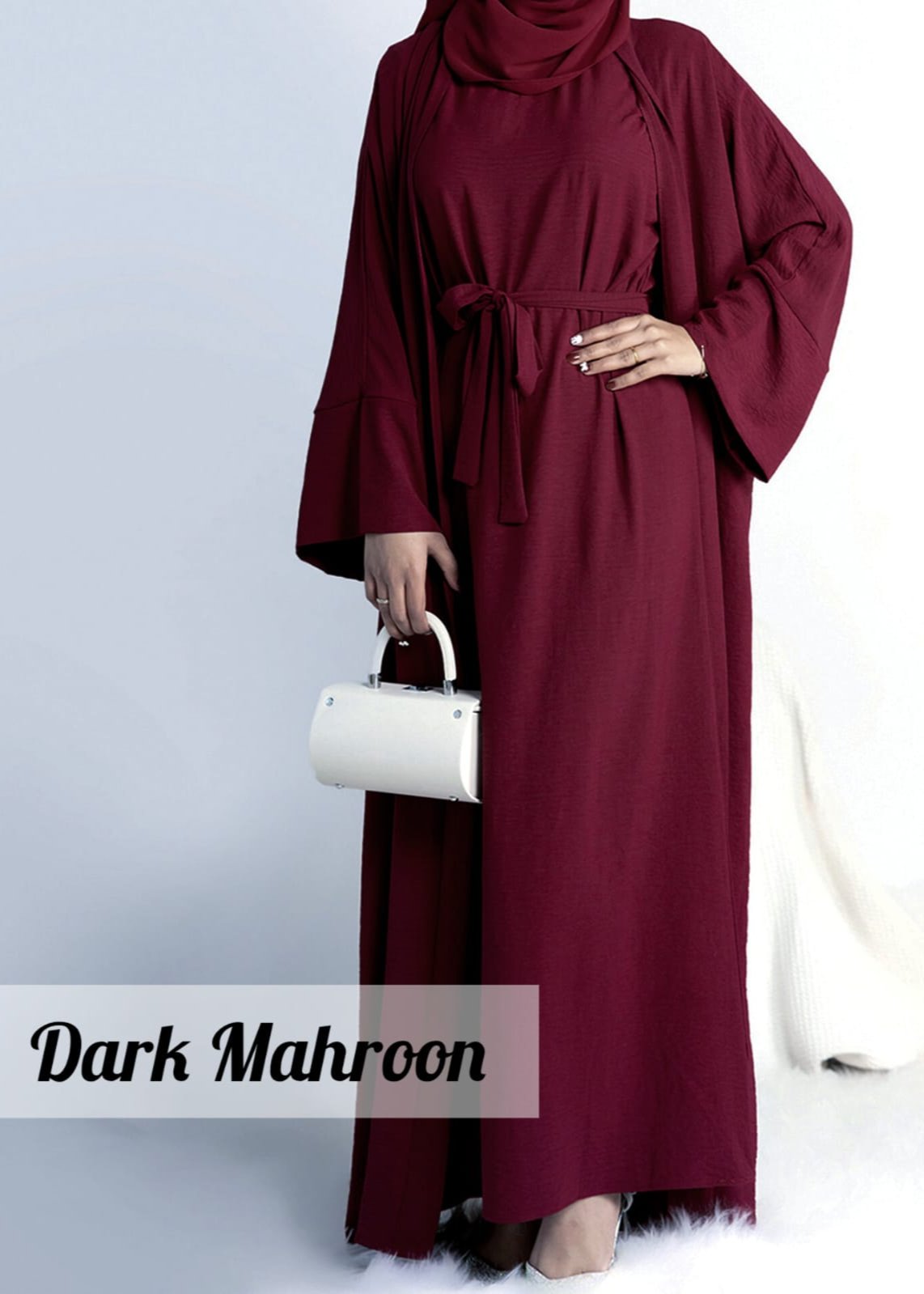 Original Dubai Crush Double Shrugs Abaya - DARK MAROON