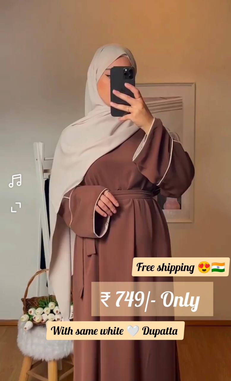 HAFIZA WHITE PIPIN ABAYA | BROWN