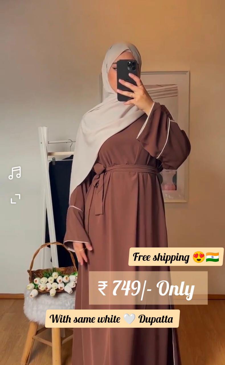 HAFIZA WHITE PIPIN ABAYA | BROWN