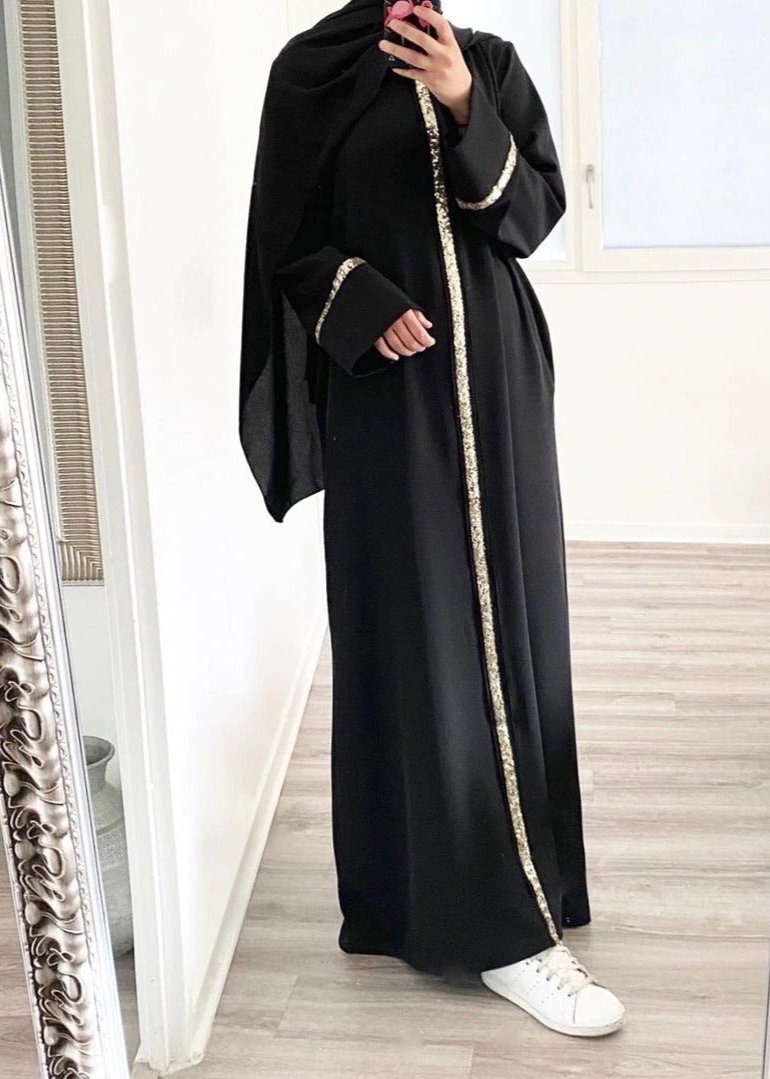 LAIBA STONE LACE ABAYA | BLACK