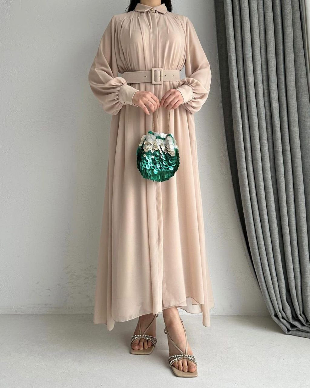 NOOR FRONT OPEN ABAYA | NUDE
