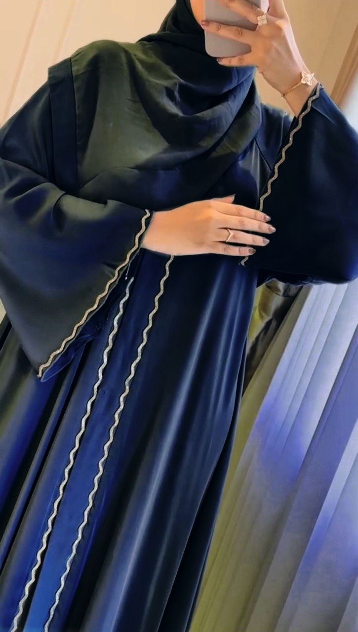 ZAHRA STONE LACE ABAYA | NAVY BLUE