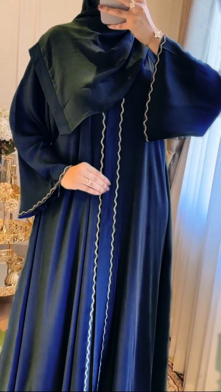 ZAHRA STONE LACE ABAYA | NAVY BLUE