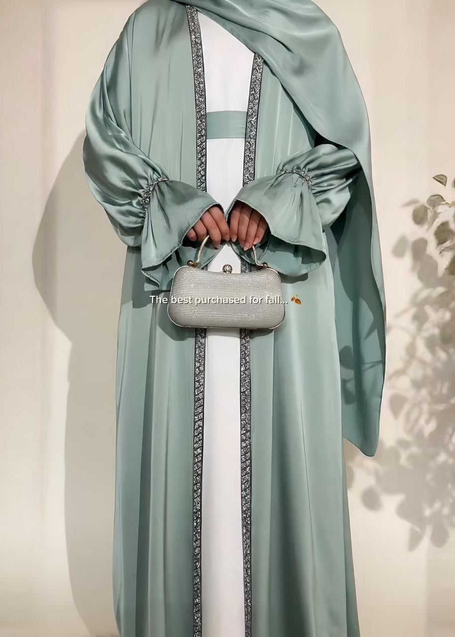 SAHARA DOUBLE SHRUG ABAYA | SEA GREEN