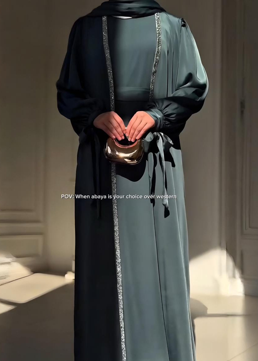 BISMA DOUBLE SHRUG ABAYA | TEAL