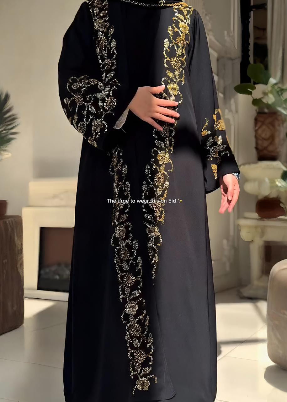 ZAINA DOUBLE SHRUG ABAYA | GOLDEN