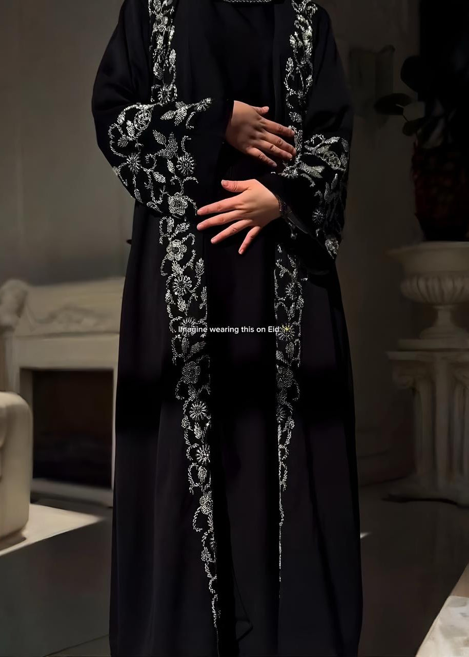 ZAINA DOUBLE SHRUG ABAYA | WHITE