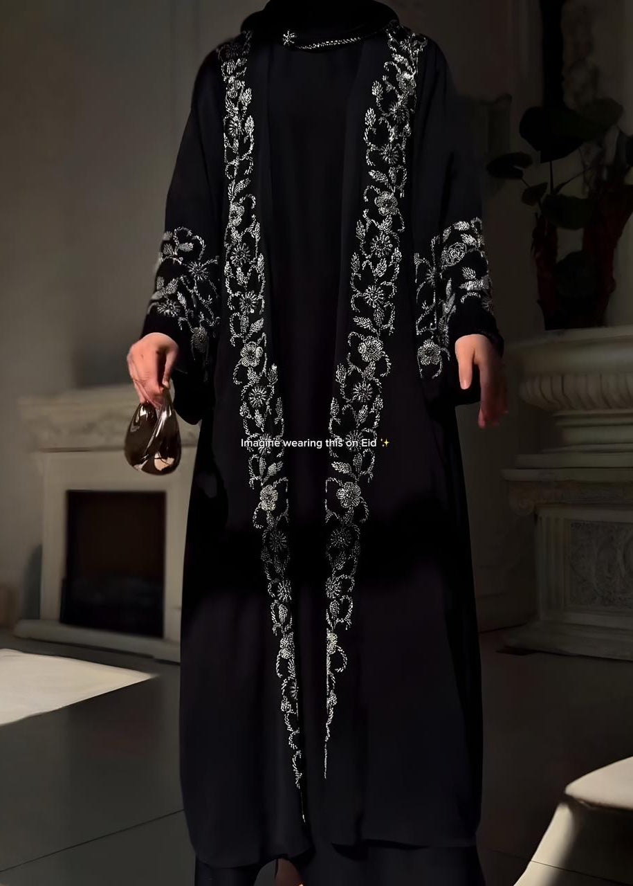 ZAINA DOUBLE SHRUG ABAYA | WHITE