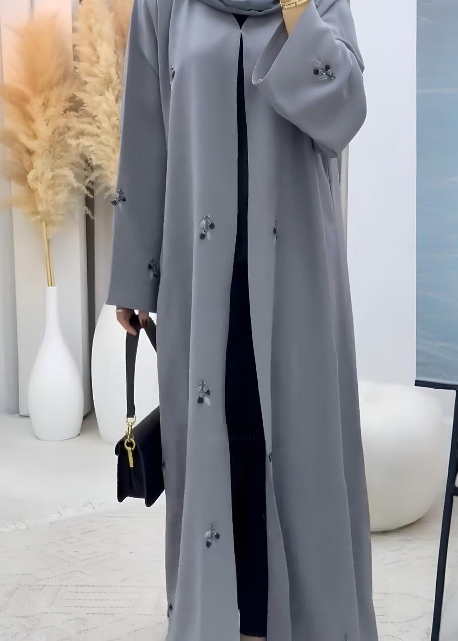 RUBAB DOUBLE SHRUG ABAYA | GRAY