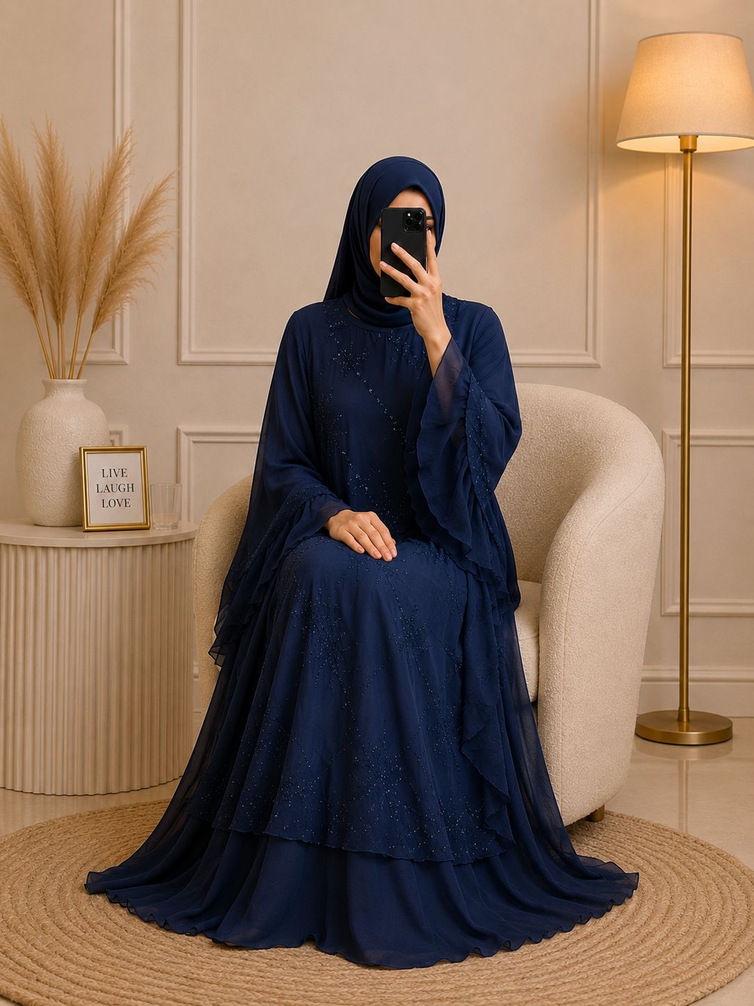 8289 - MEHJABEEN LAYER ABAYA | NAVY BLUE