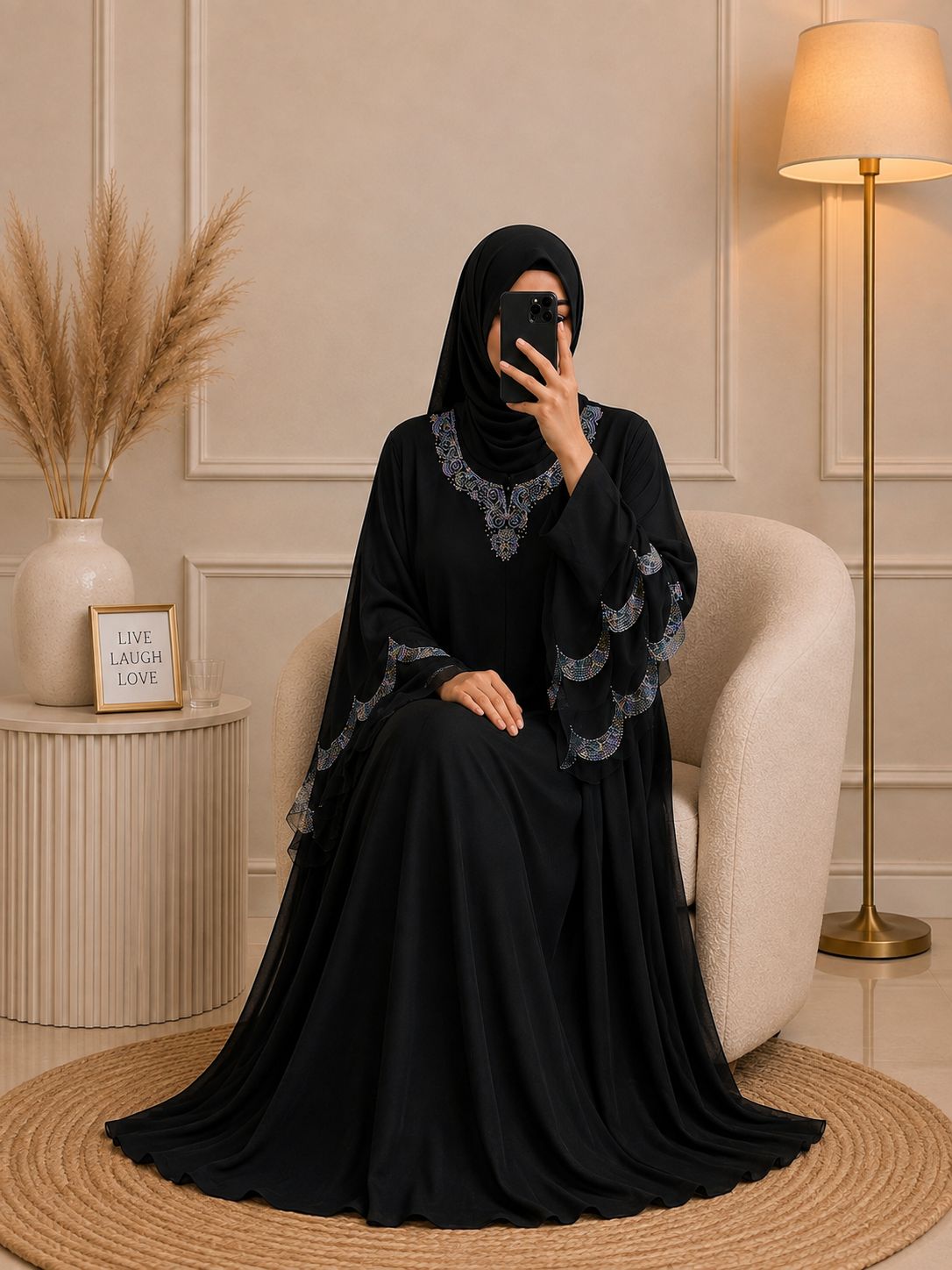 9166 - BRIDLE WEAR ABAYA | BLACK