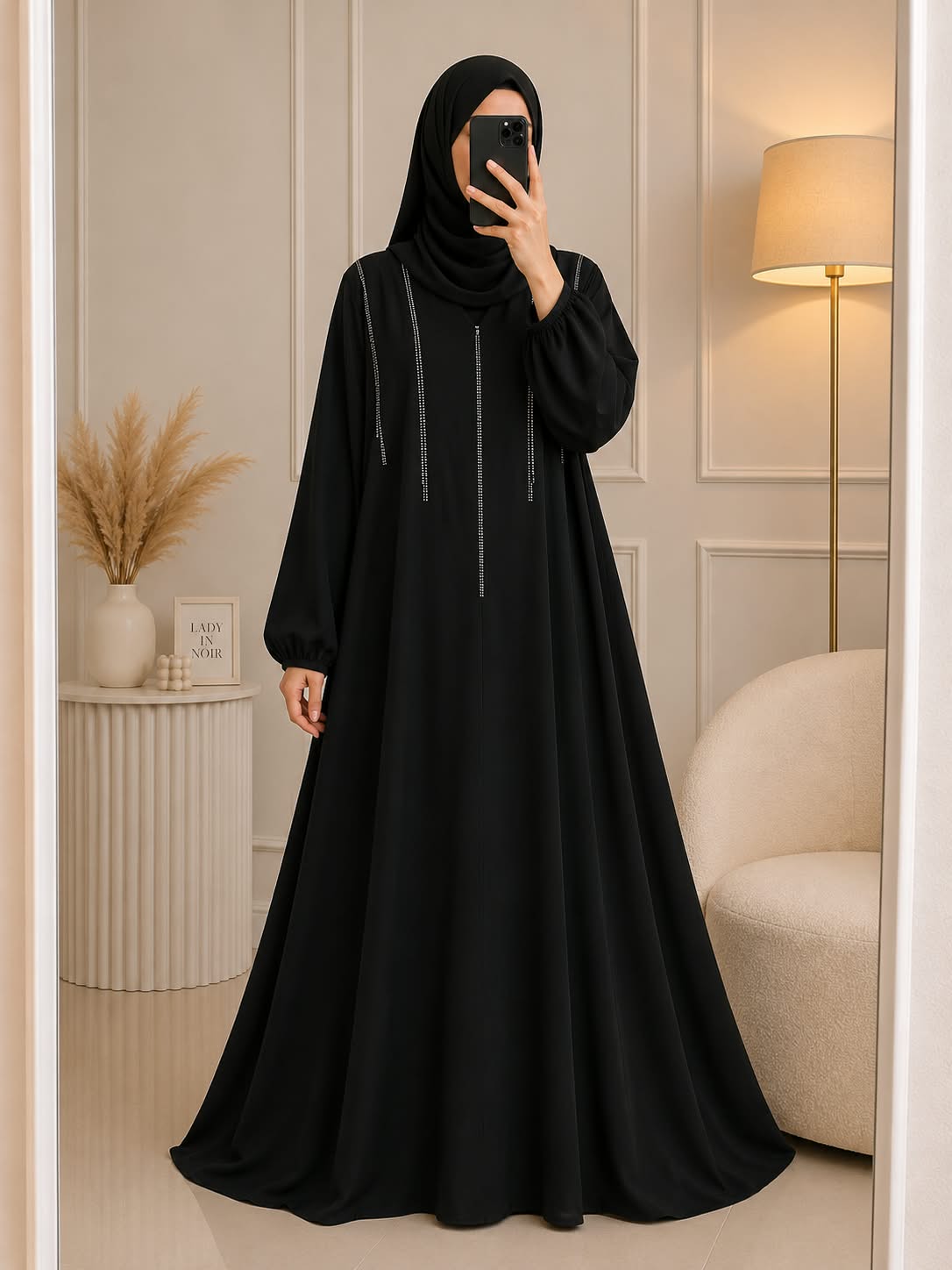 6546 - SABAH HANDOWRK ABAYA | BLACK