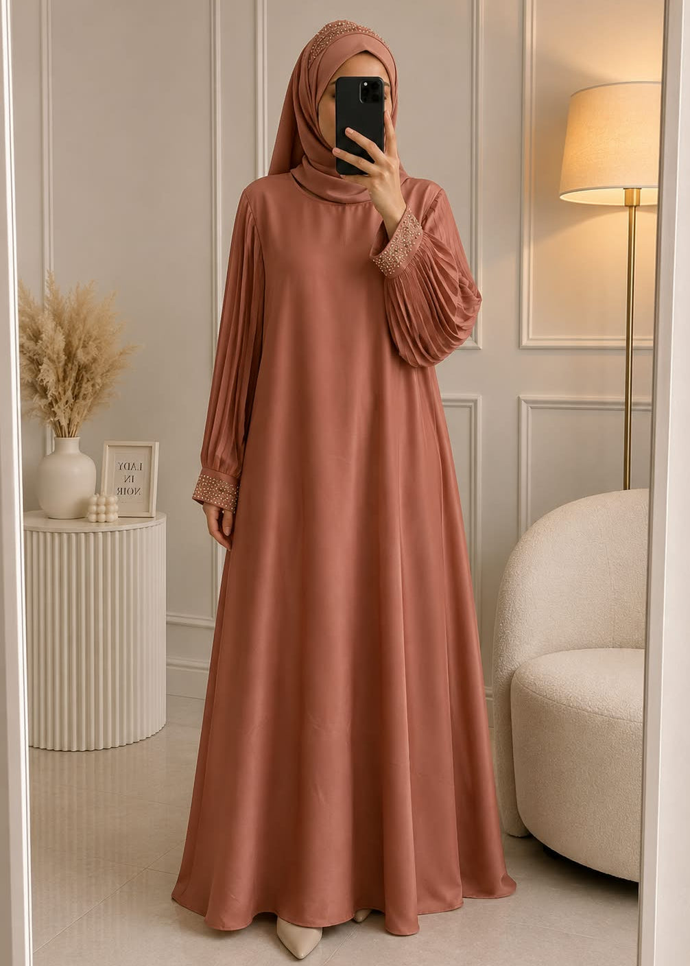 7998 - BIRHA ZEBRA PLATES ABAYA | PEACH