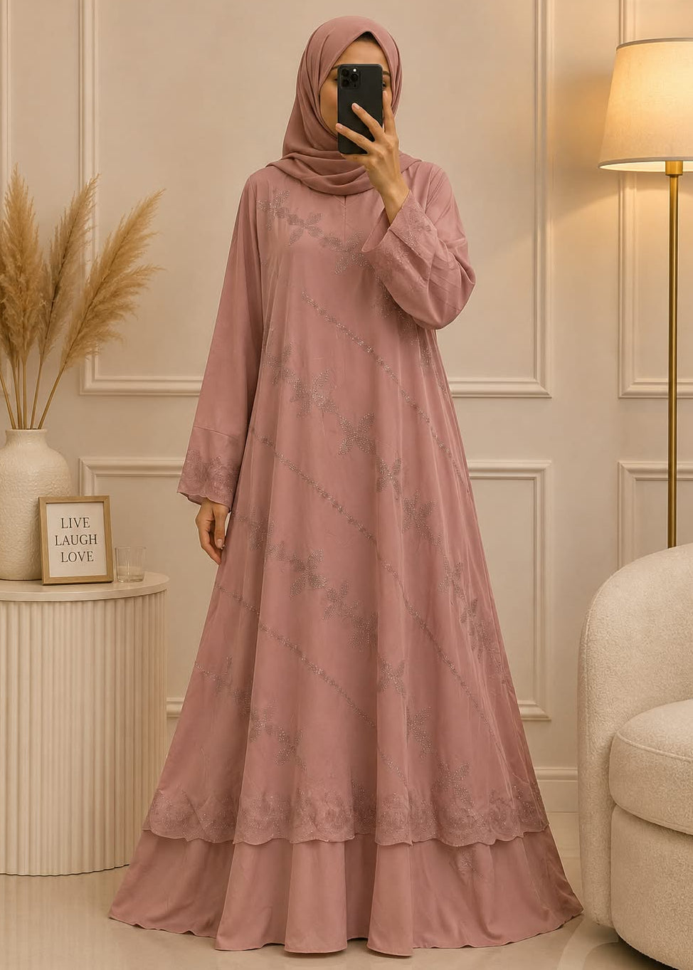 6665 - SADEHA LAYER ABAYA | PEACH