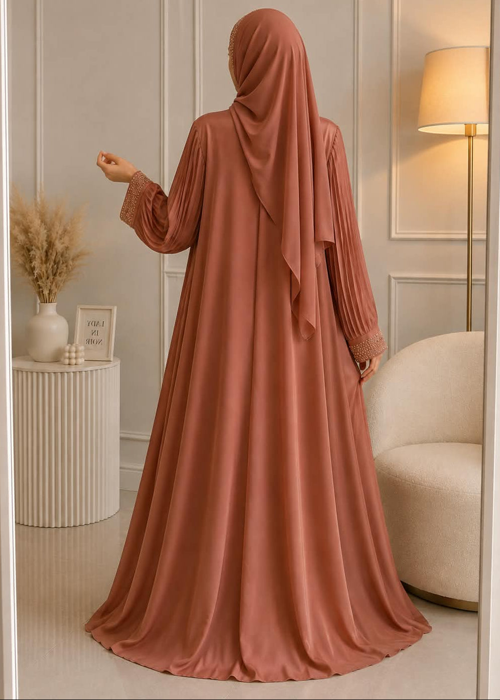 7998 - BIRHA ZEBRA PLATES ABAYA | PEACH