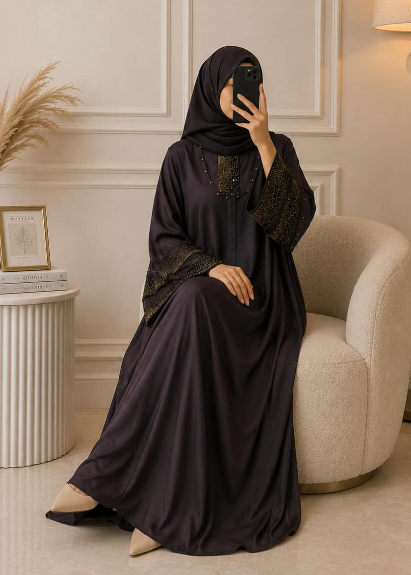 6955 - ZEENAT PLEATED ABAYA | DARK LAVENDER