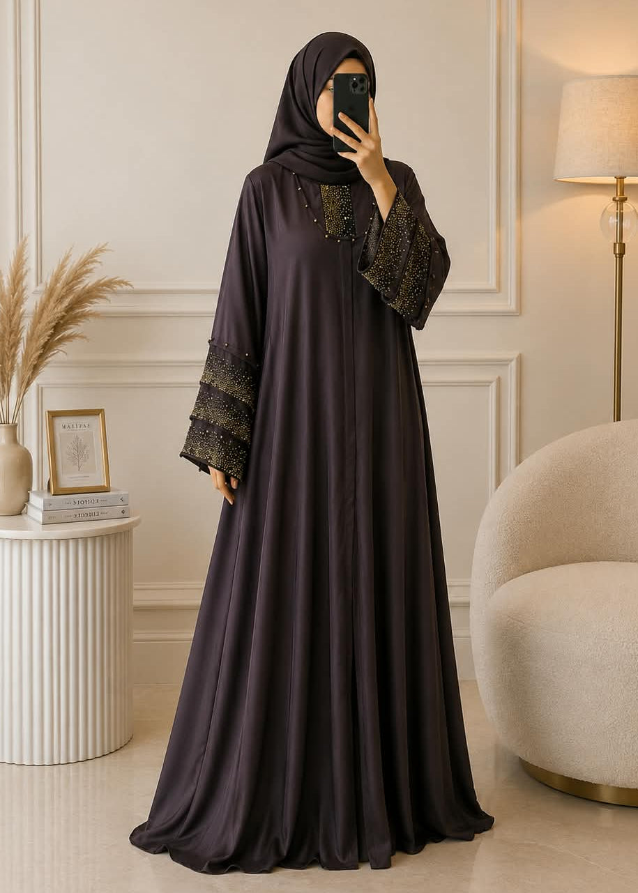 6955 - ZEENAT PLEATED ABAYA | DARK LAVENDER