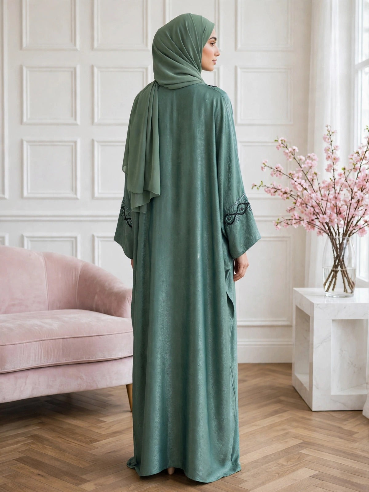 GULAFSHA HANDWORK ABAYA | SEA GREEN