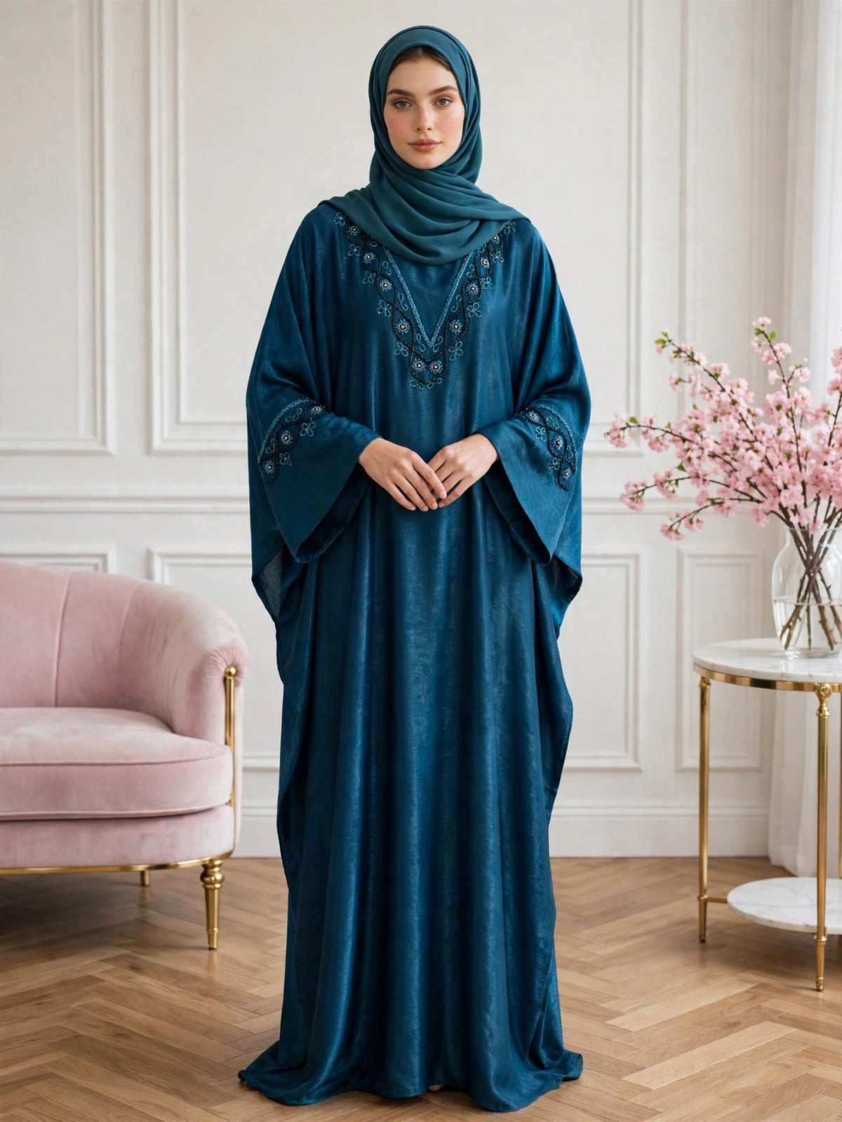 GULAFSHA HANDWORK ABAYA | TEAL