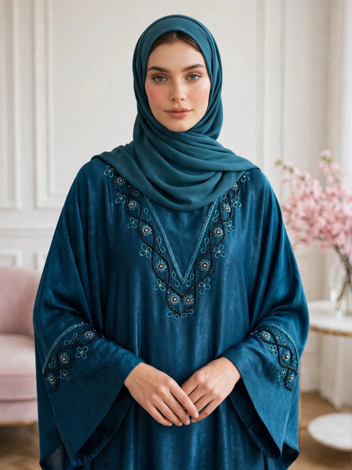 GULAFSHA HANDWORK ABAYA | TEAL