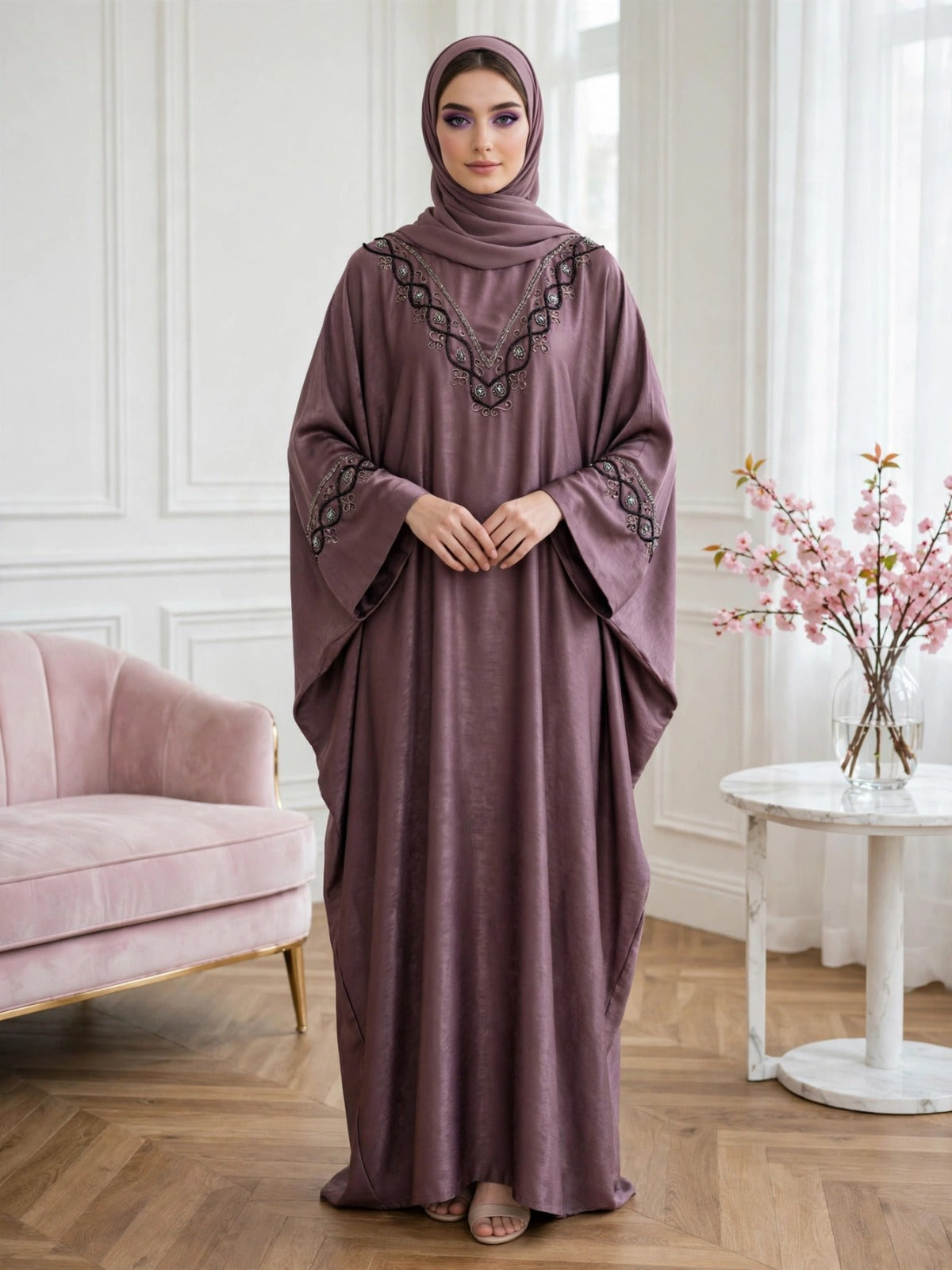 GULAFSHA HANDWORK ABAYA | DUSTY PINK