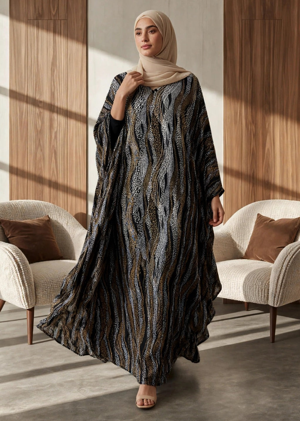 NAMRAH KAFTAN ABAYA | BLACK