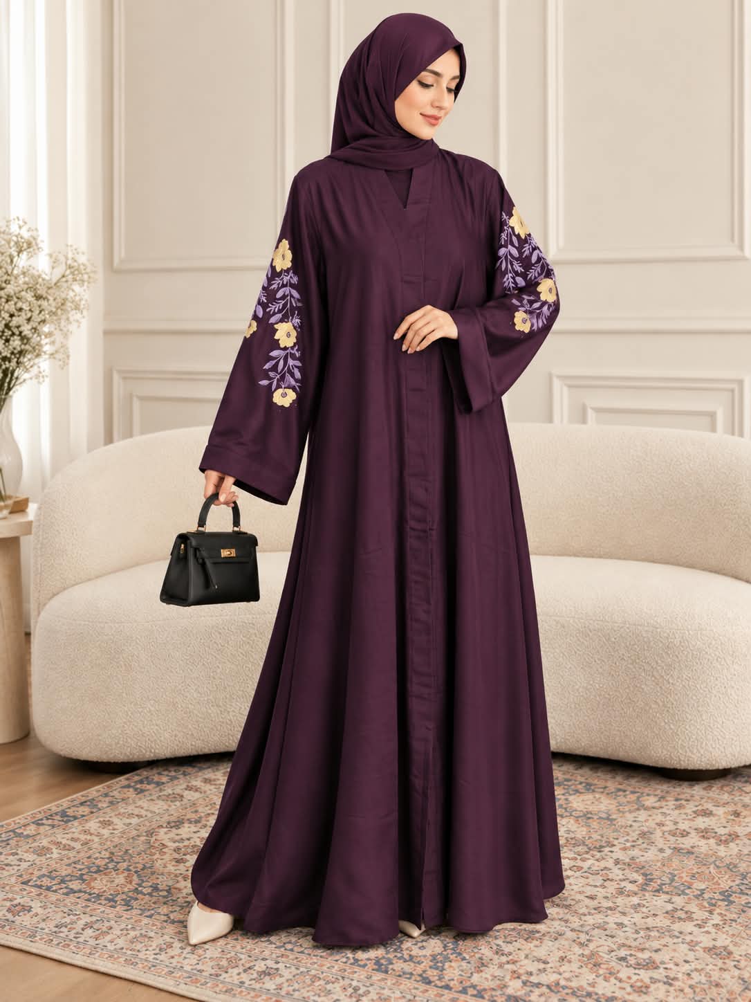 010 - RUKHSAAR FRONT OPEN ABAYA | DARK LAVENDER