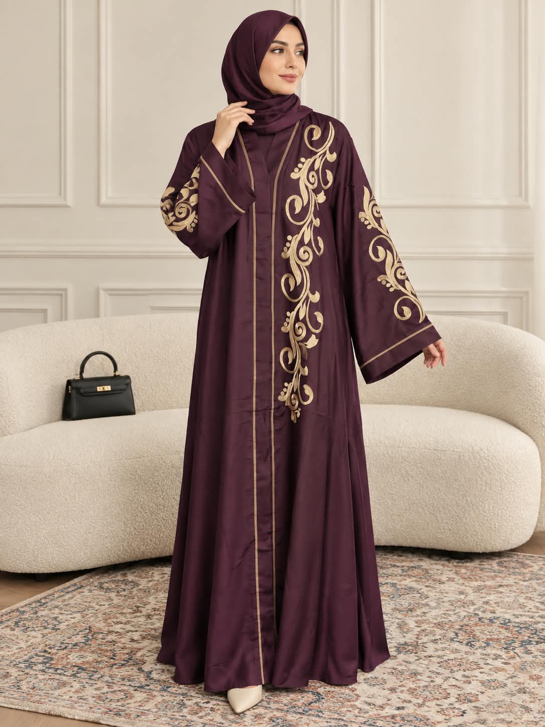 009 - NABEELA EMBROIDERY ABAYA | WINE