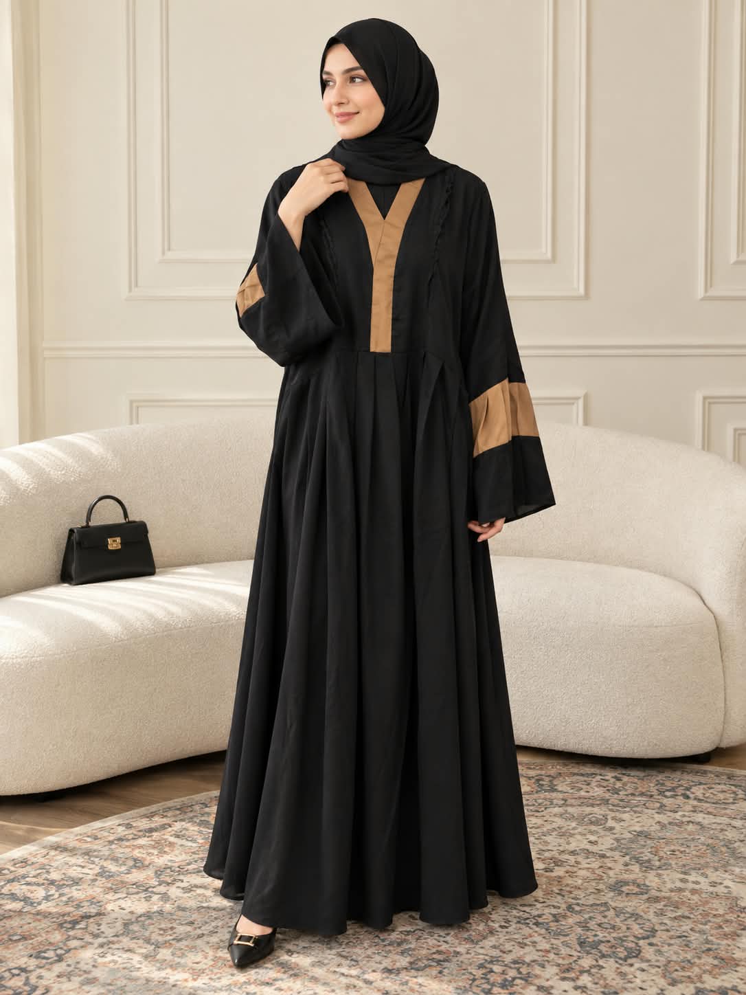 019 - RAMEEN FULLY CLOSED ABAYA | BLK&GOLDEN
