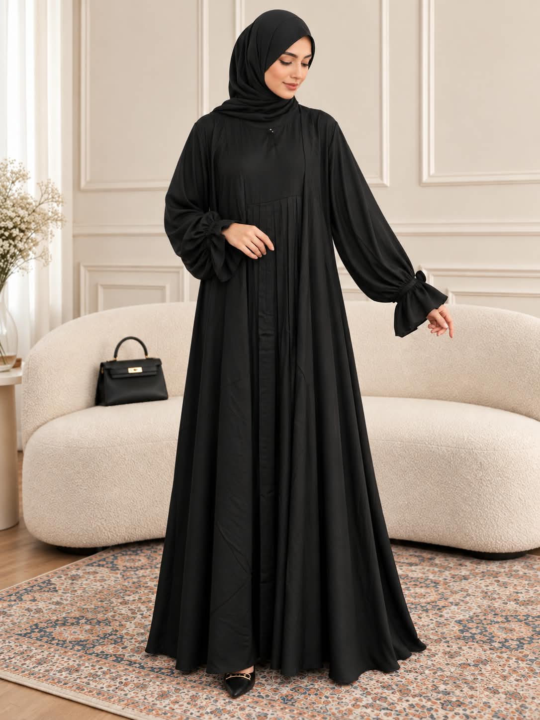 016 - MAAHI PLEATED ABAYA | BLACK