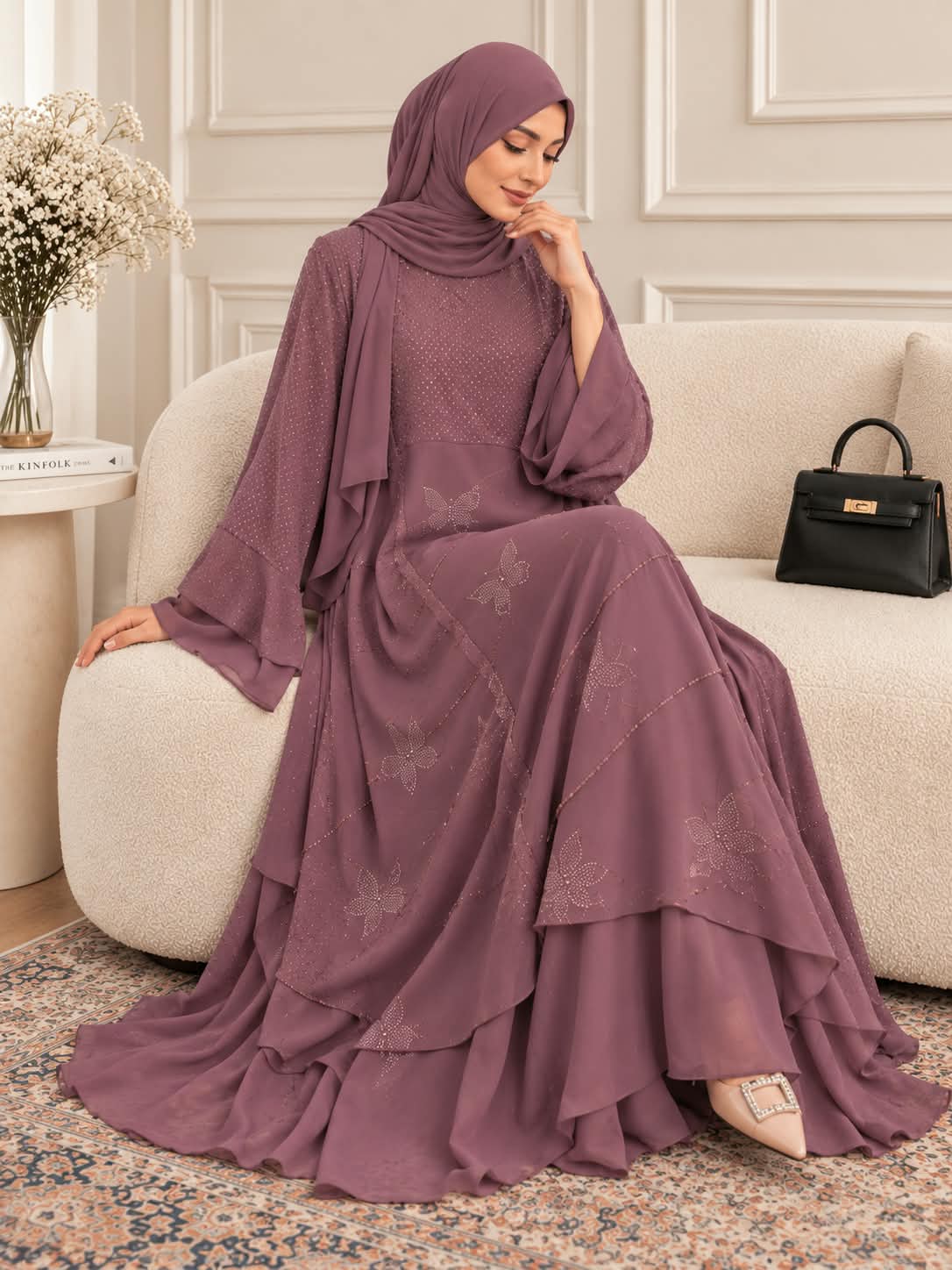 014 - MEHAR FLARED ABAYA | DUSTY PINK