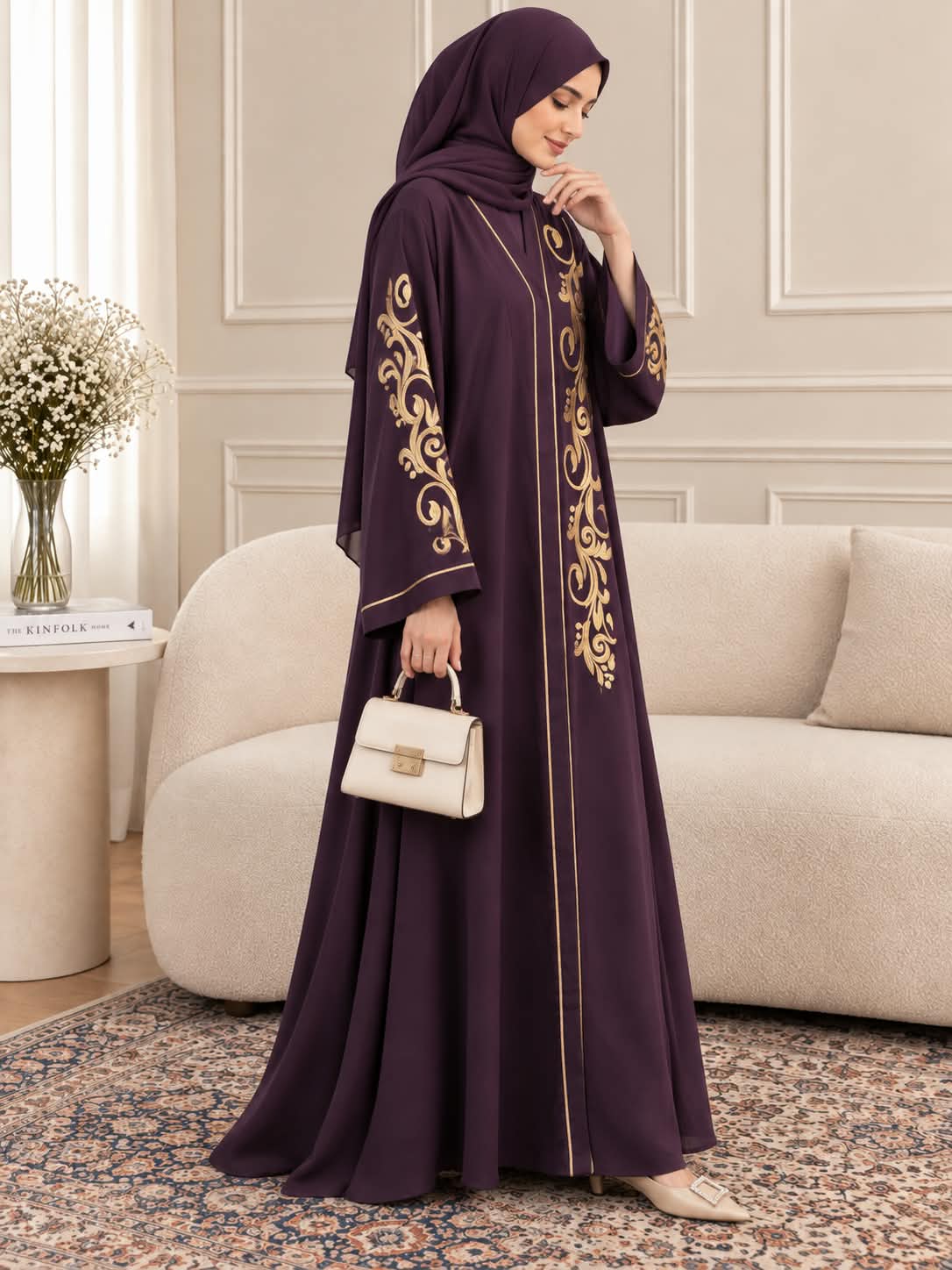 011 - NABEELA EMBROIDERY ABAYA | DARK PURPLE