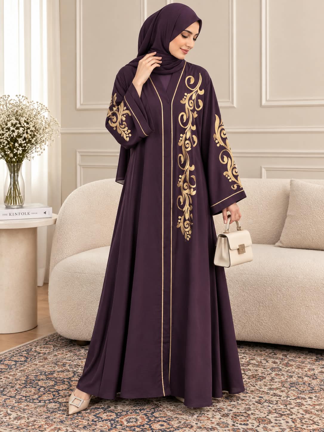 011 - NABEELA EMBROIDERY ABAYA | DARK PURPLE