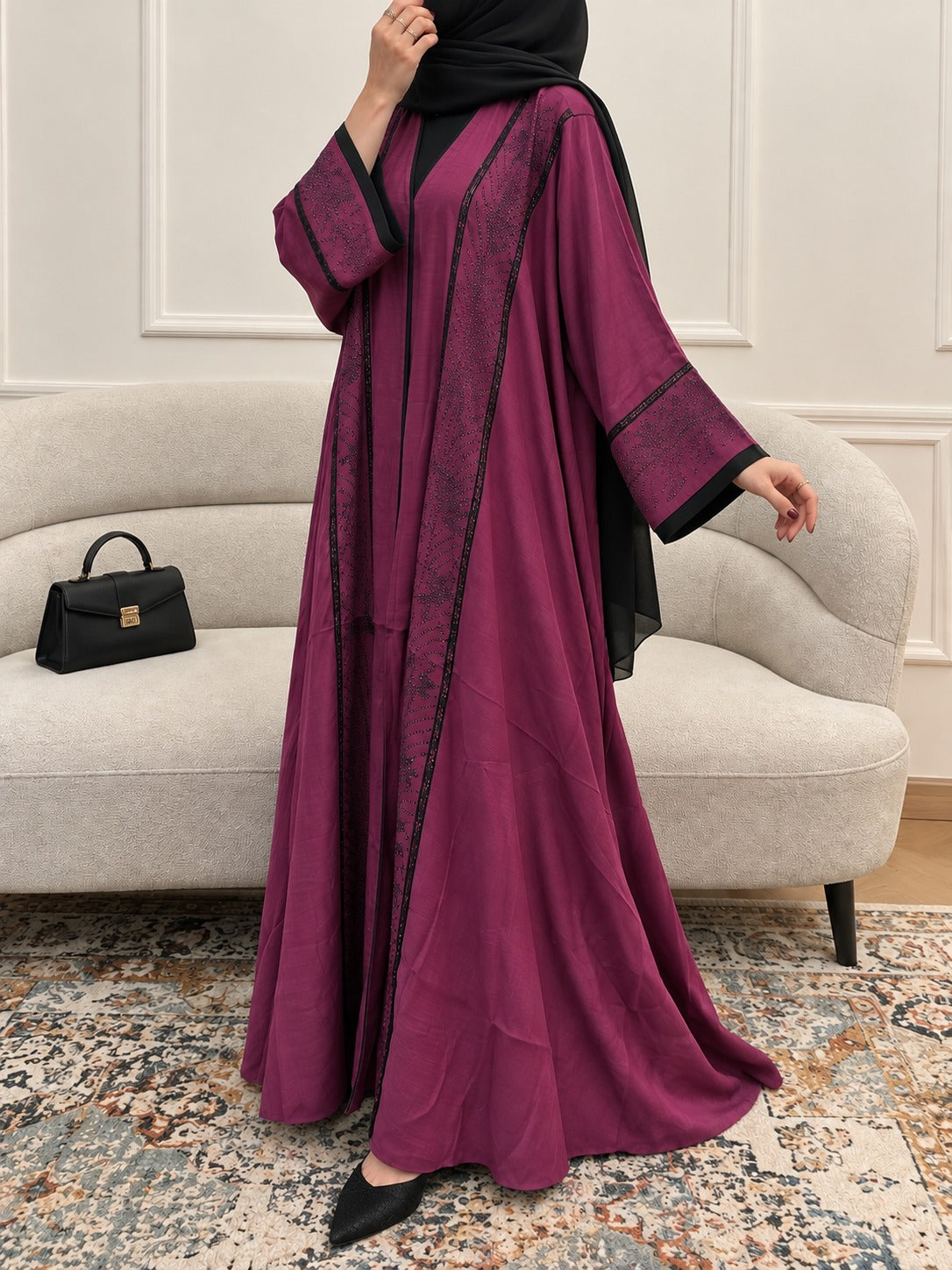 021 - ZEESHA FULLY CLOSED ABAYA | DARK PINK