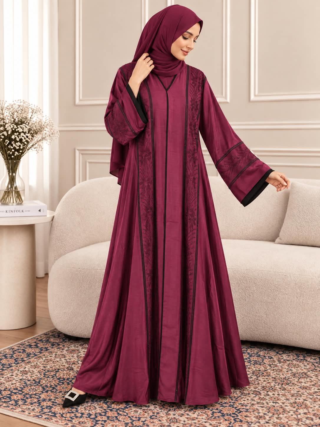 022 - ZEESHA FULLY CLOSED ABAYA | MAROON