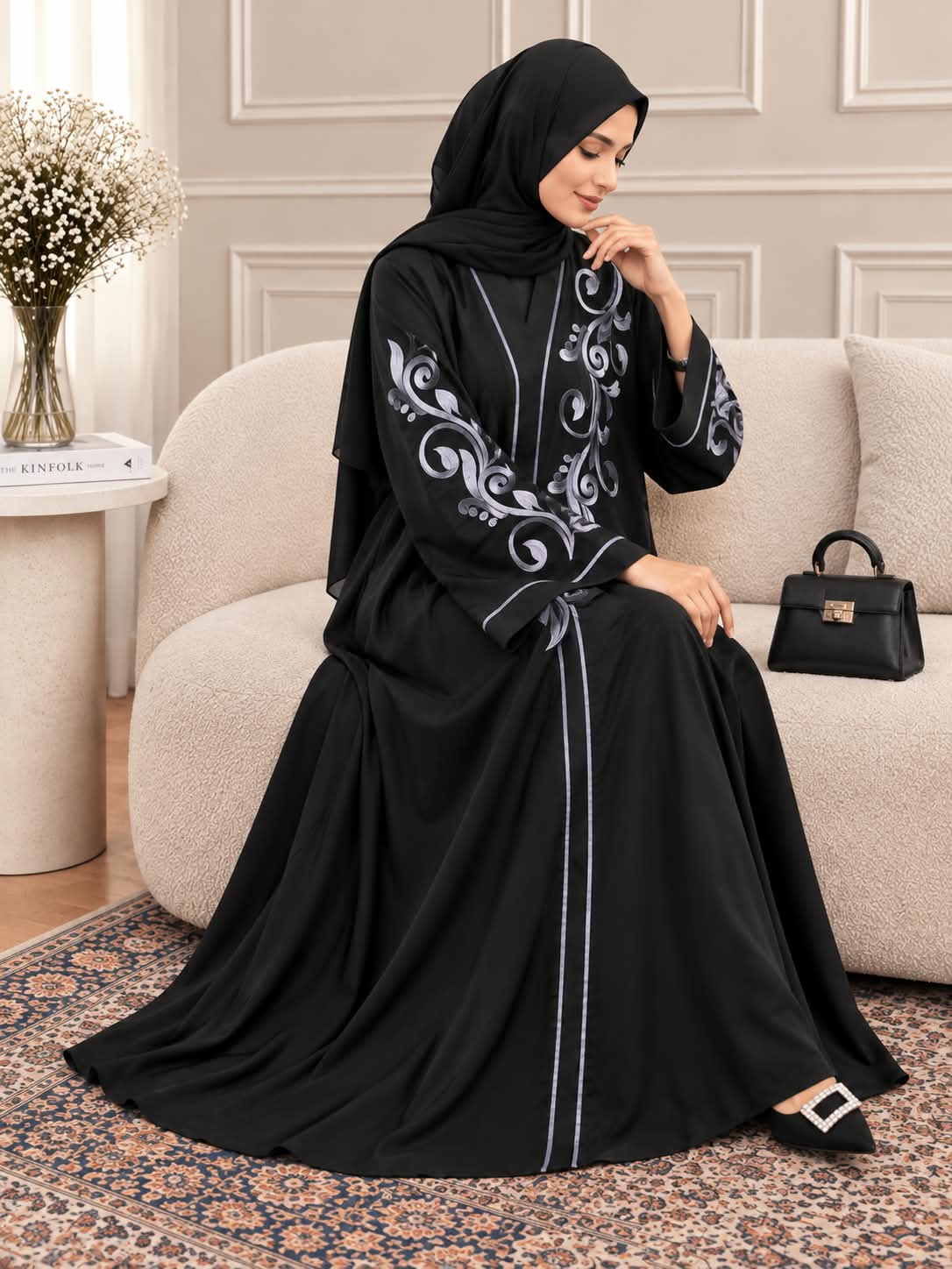 020 - NABEELA EMBROIDERY ABAYA | BLACK