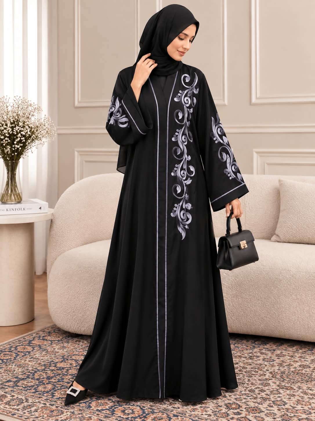 020 - NABEELA EMBROIDERY ABAYA | BLACK