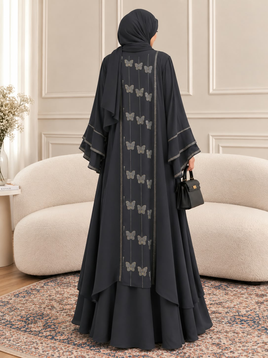 024 - AYLEEN STONE WORK ABAYA | DARK GRAY