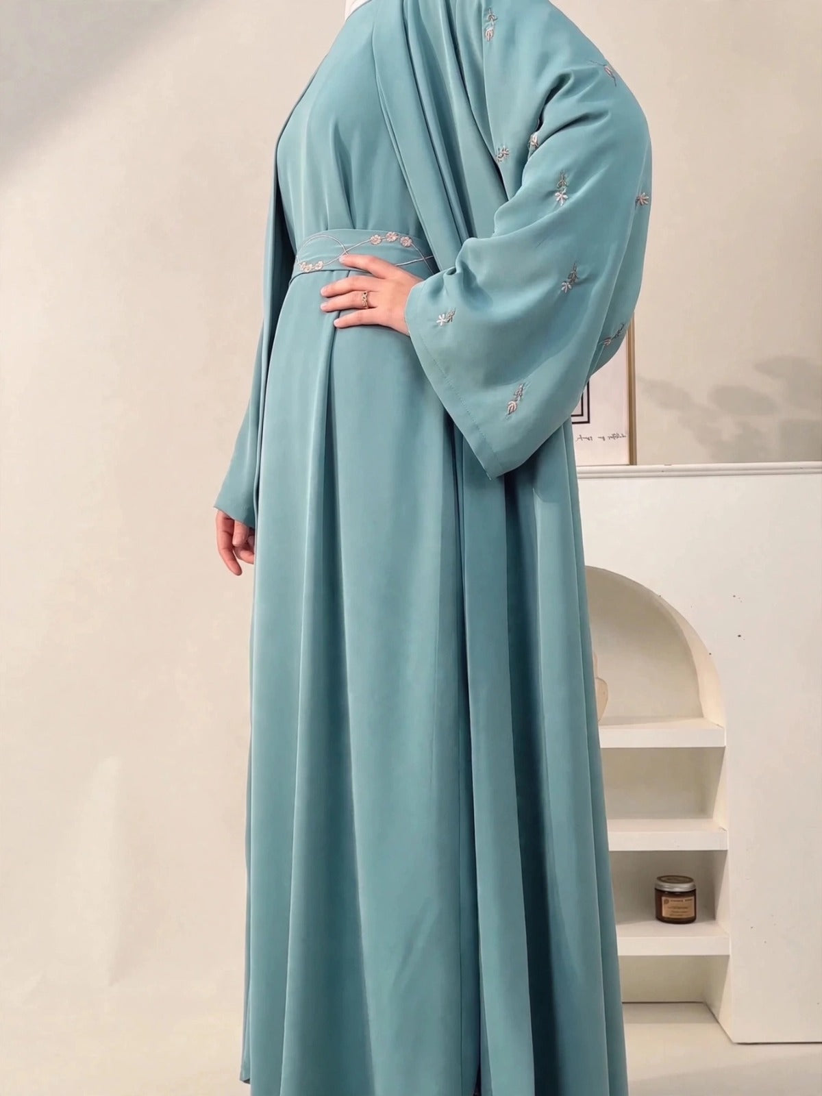 UMAIMA DOUBLE SHRUG ABAYA | SAND GRAY