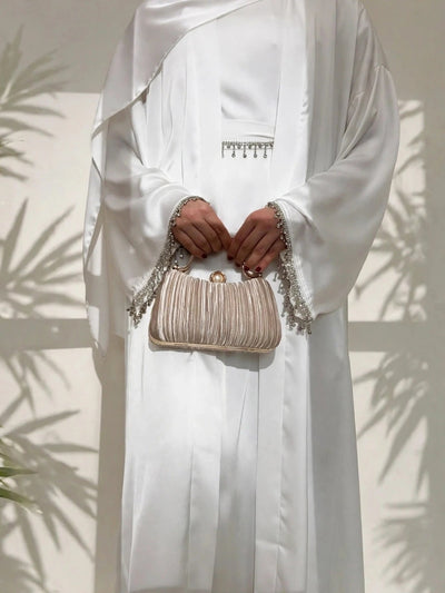 SAFFIA DOUBLE SHRUG LACE ABAYA | WHITE