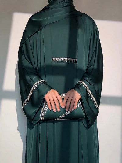 SAFFIA DOUBLE SHRUG LACE ABAYA | TEAL