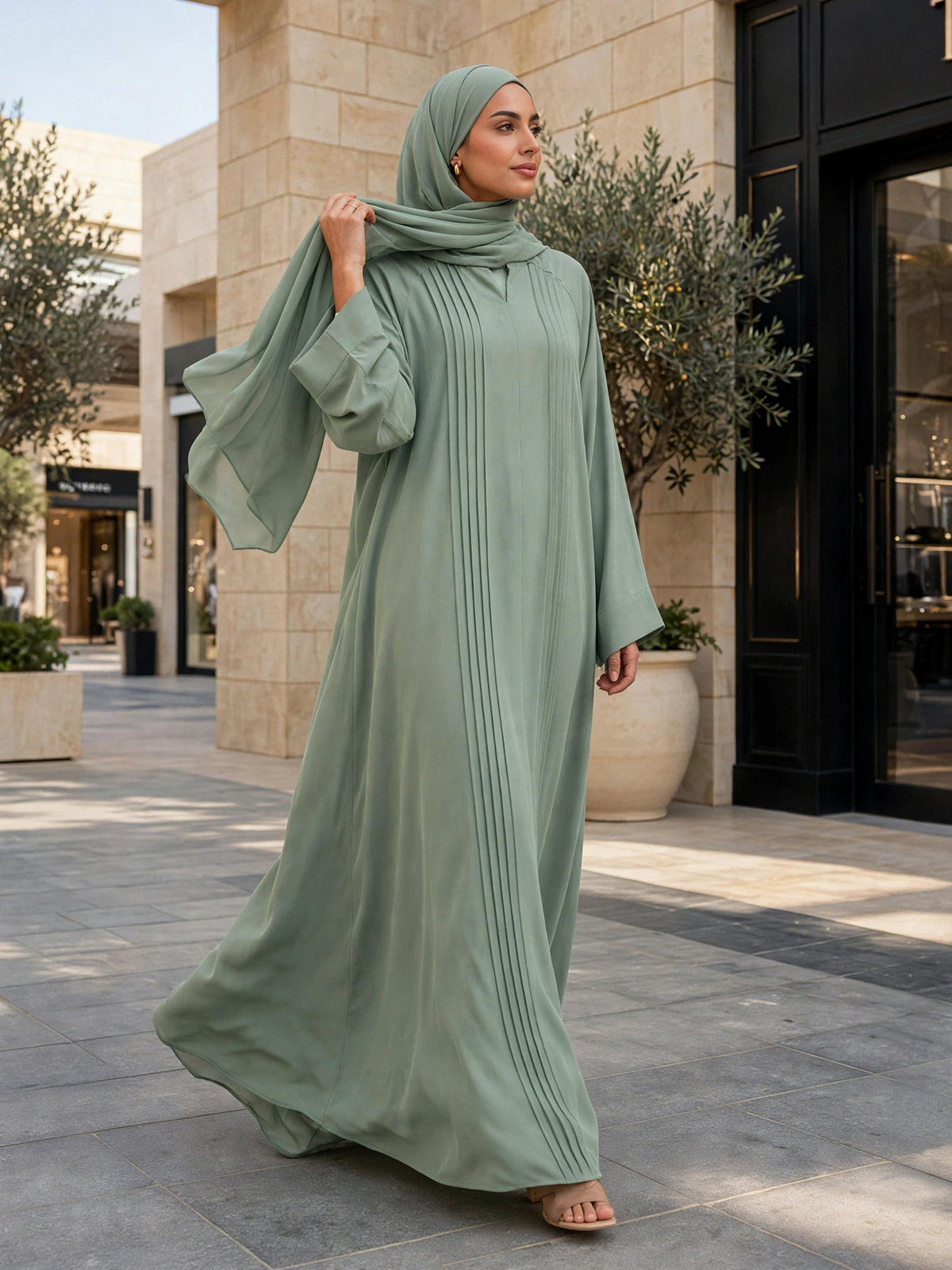 SHARJEENA FULLY CLOSED ABAYA | SEA GREEN