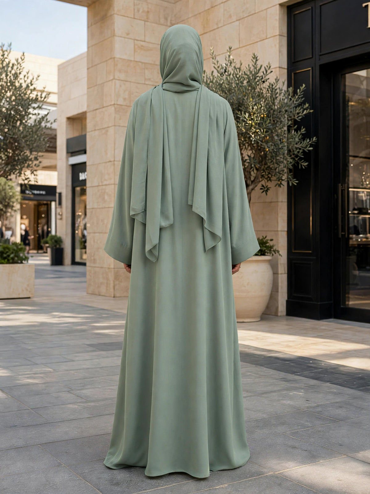 SHARJEENA FULLY CLOSED ABAYA | SEA GREEN