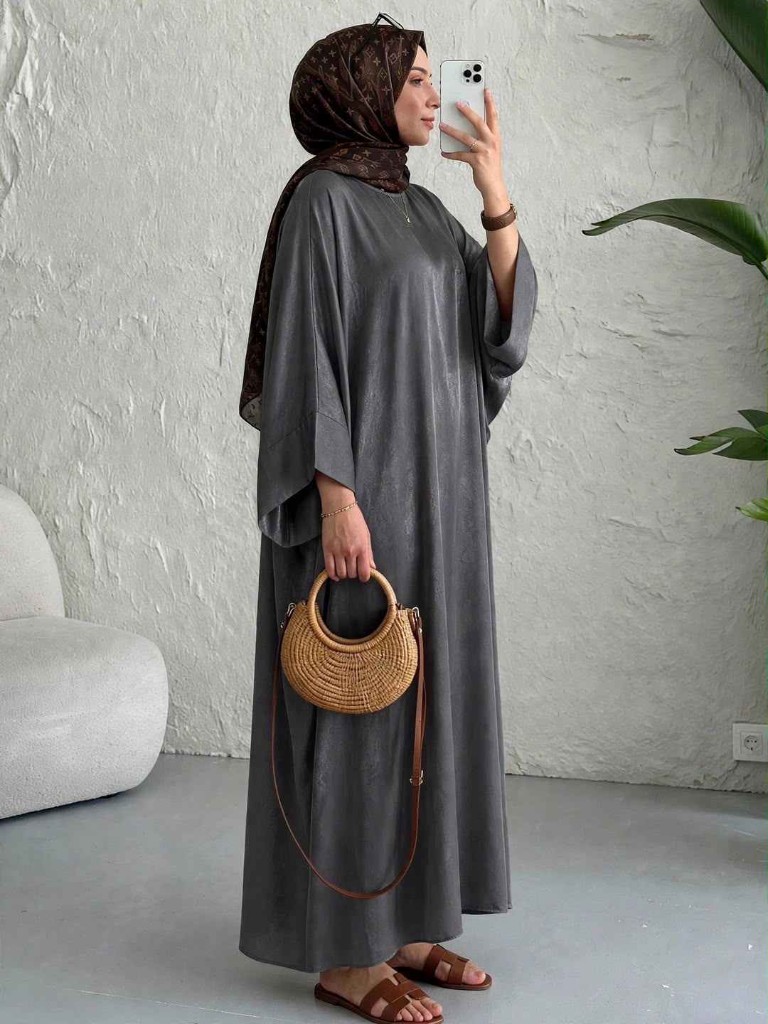 AREBIAN SIMMER KAFTAN ABAYA | DARK GRAY