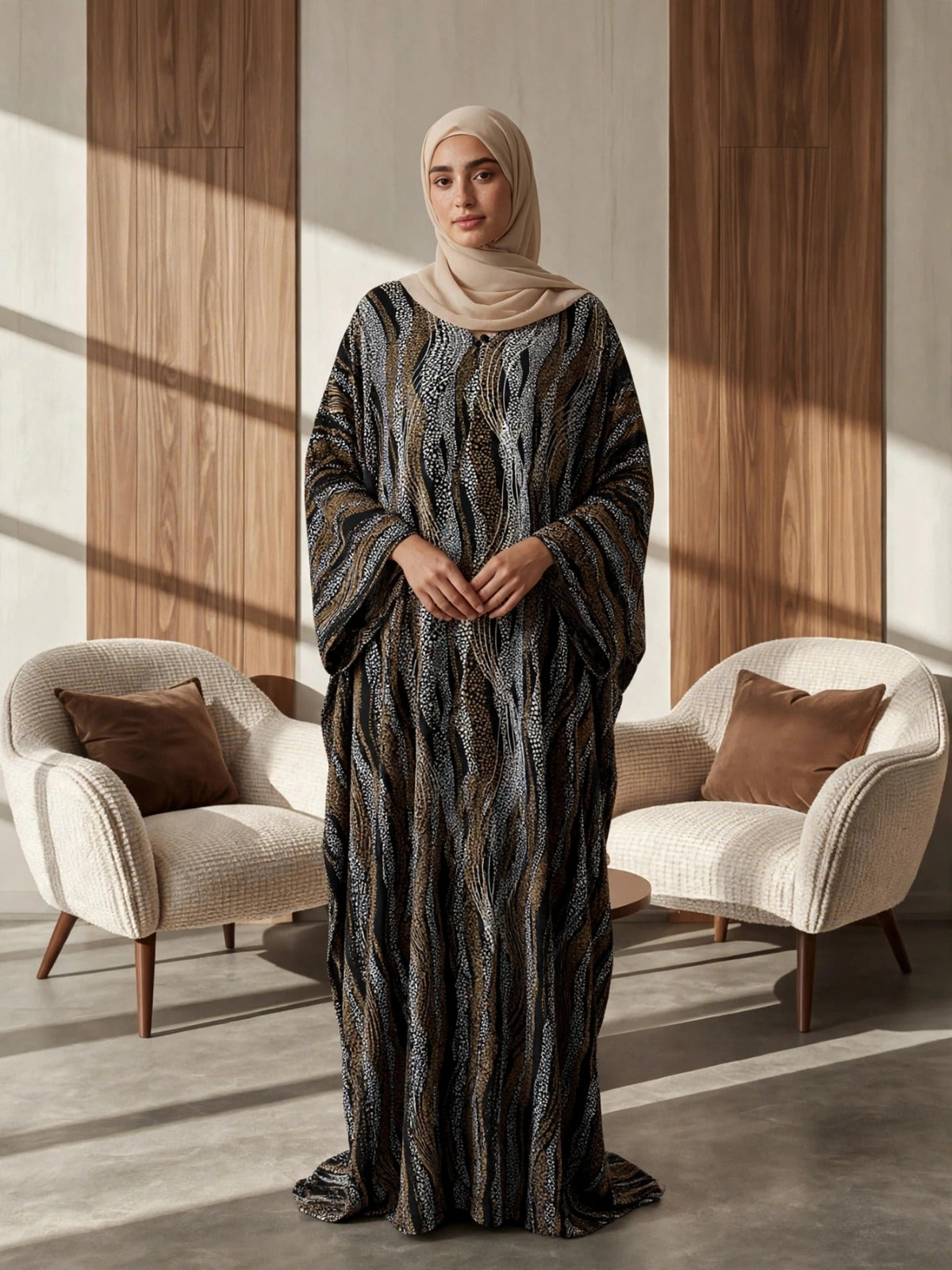 NAMRAH KAFTAN ABAYA | BLACK