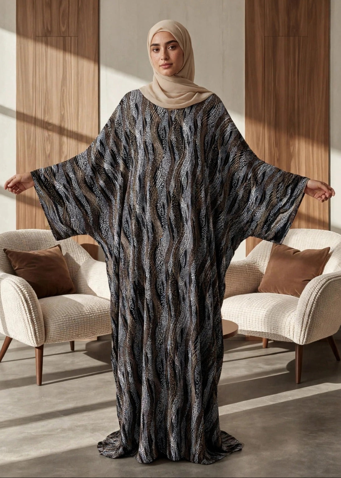 NAMRAH KAFTAN ABAYA | BLACK