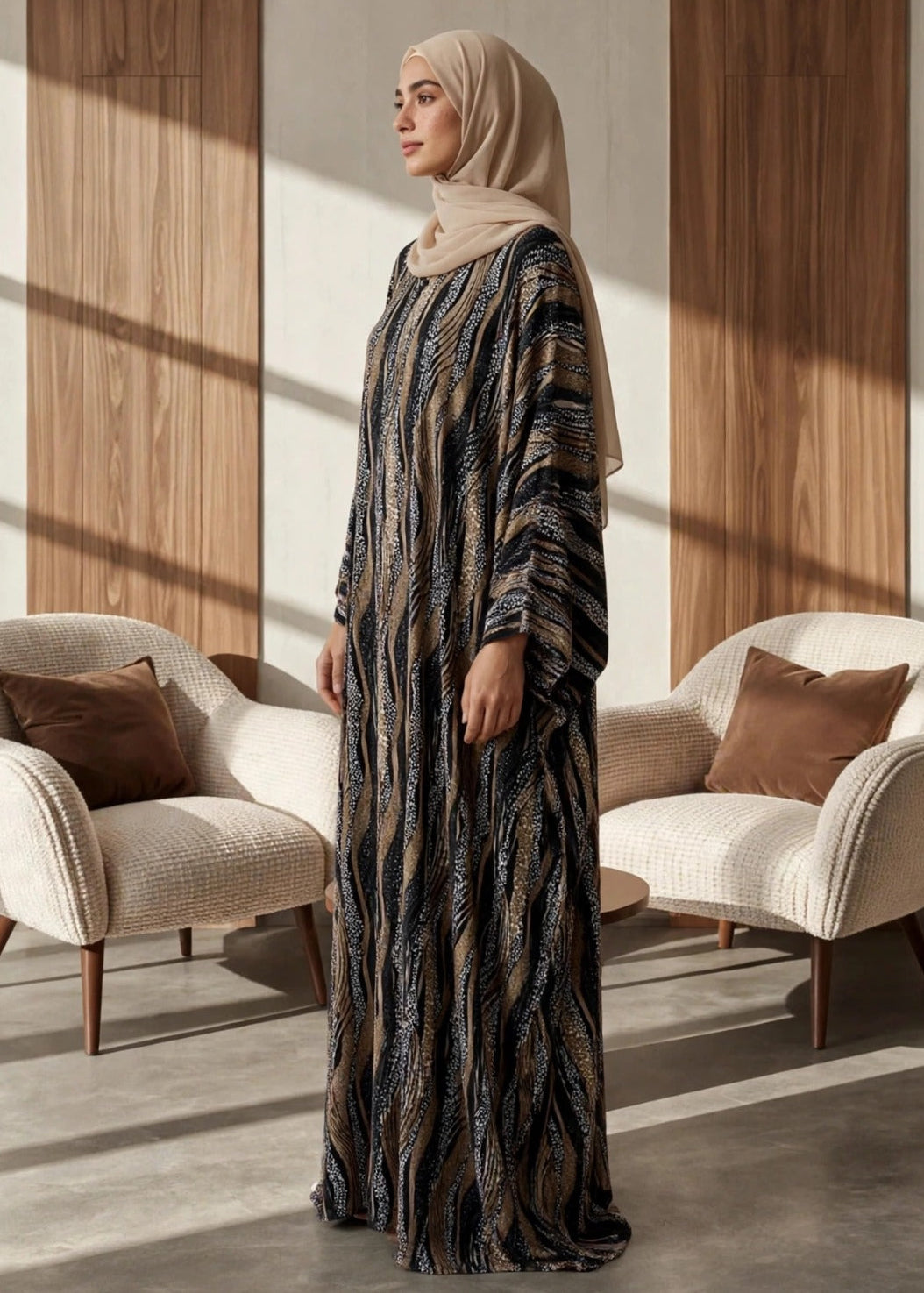 NAMRAH KAFTAN ABAYA | BLACK