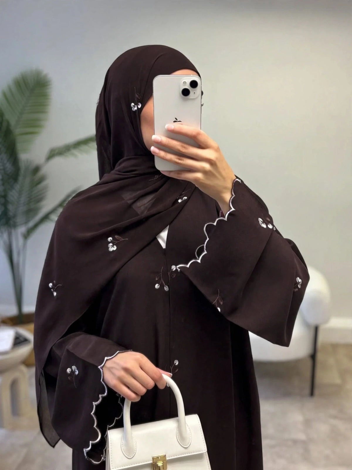 IMAMA FLORAL GRACE ABAYA | COFFEE