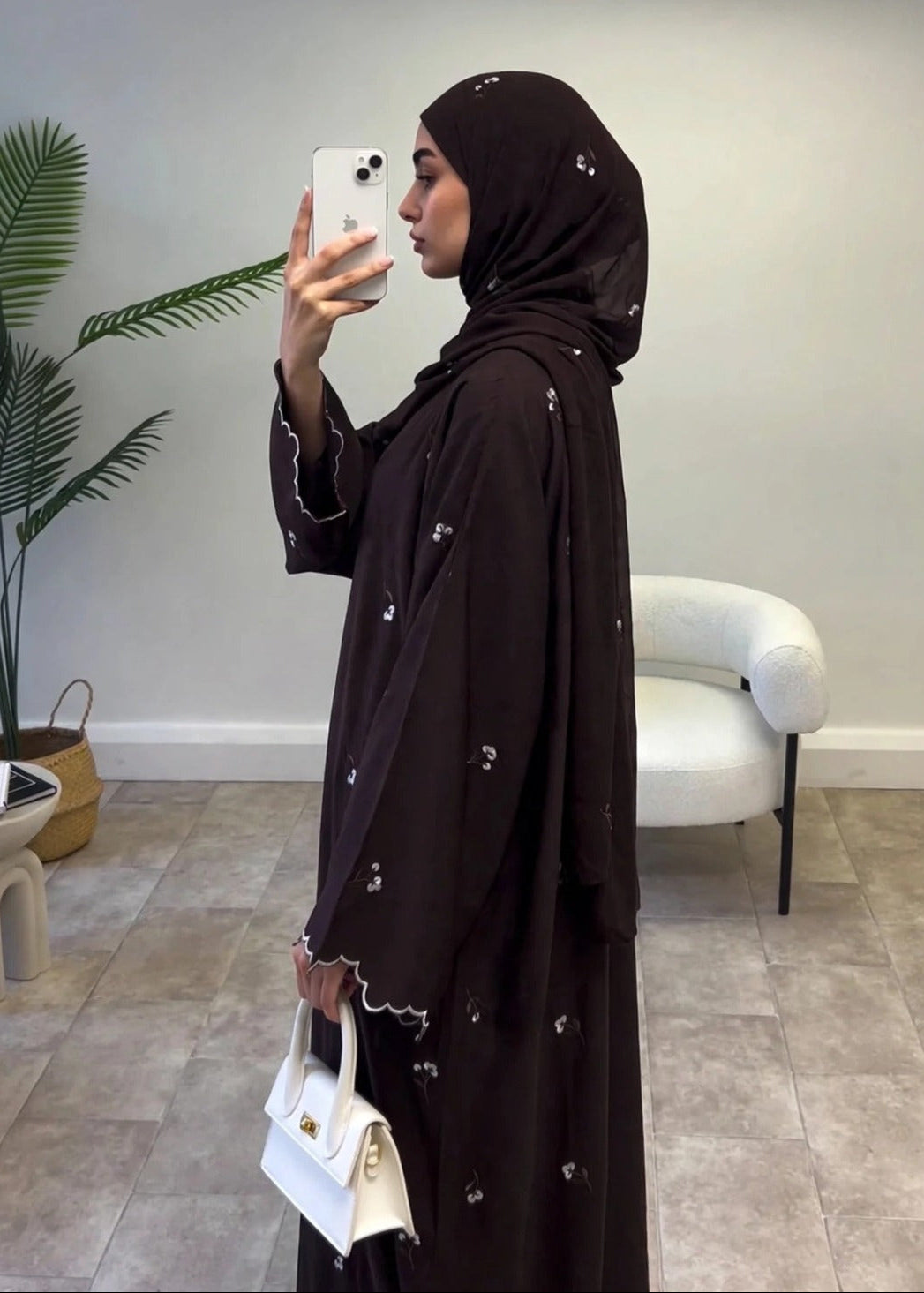 IMAMA FLORAL GRACE ABAYA | COFFEE